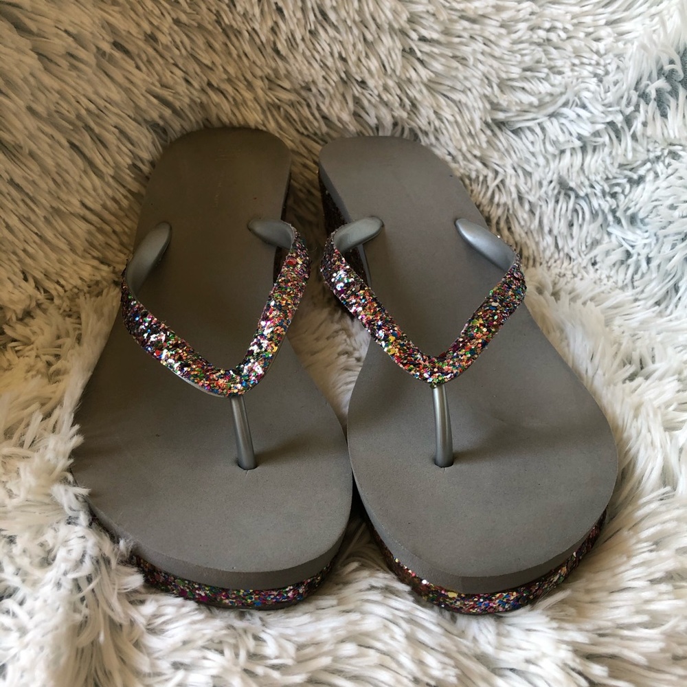 INC Glitter Thong wedge sandals